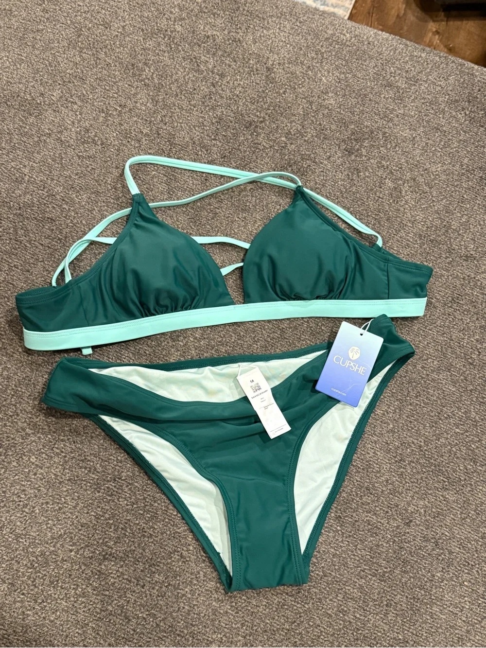 Cupshe Women's Crisscross Back Bikini Set ink Green size medium